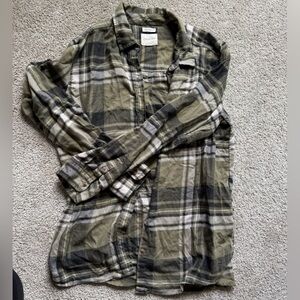 American Eagle Outfitters Olive and Gray Plaid Shirt